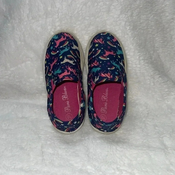 Girl Paris Blue Multicolored Unicorn Slip-On Shoes - Size 10 - Picture 3 of 6